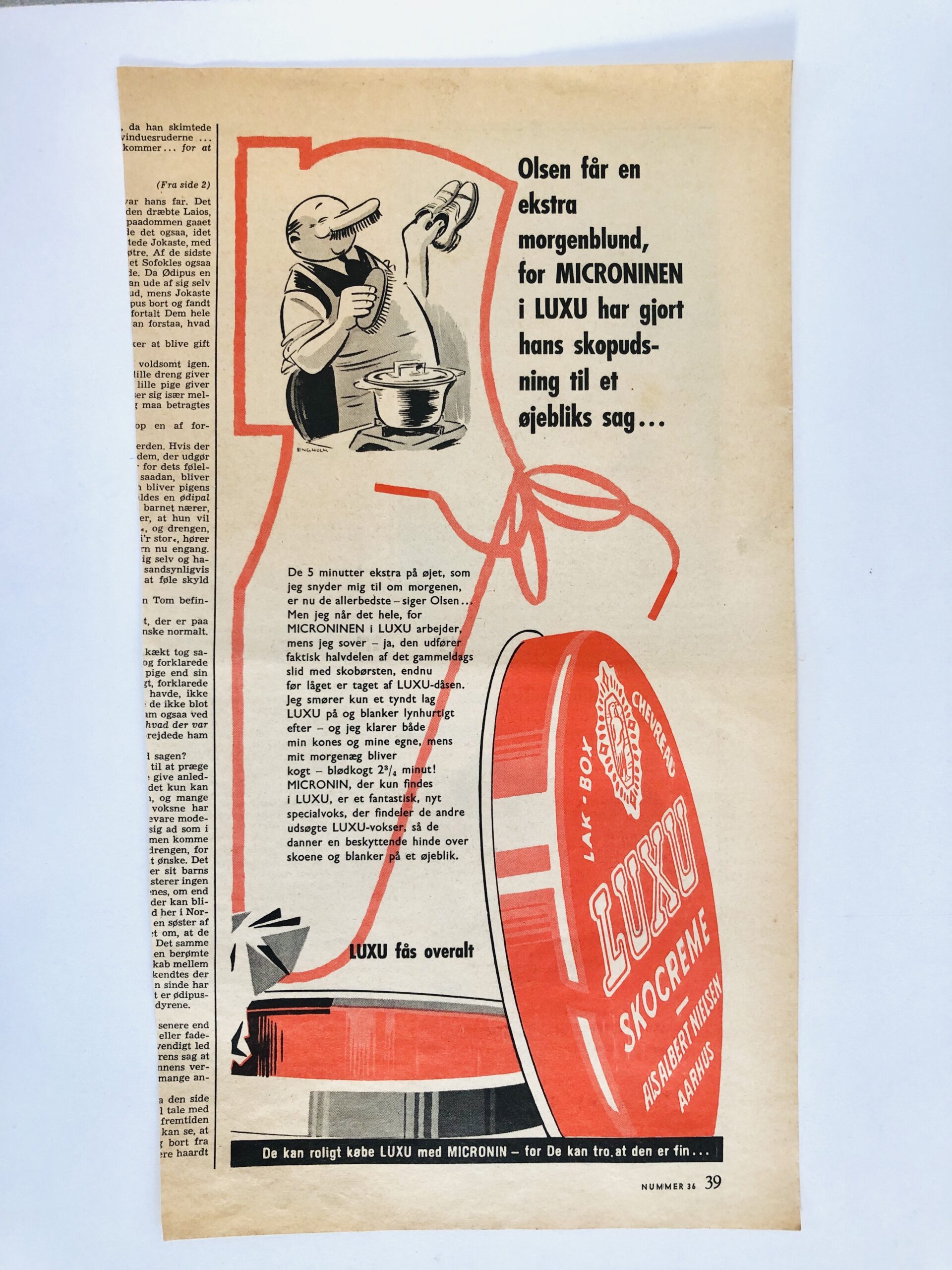 Gammel LUXU skocreme reklame 1954.