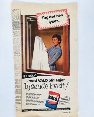 Gammel Valo vaskepulver reklame 1957.