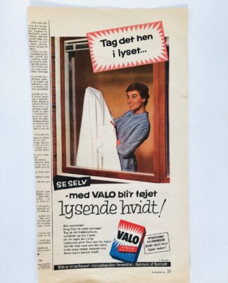 Gammel Valo vaskepulver reklame 1957.